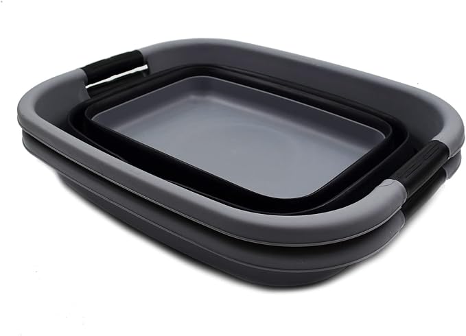 SAMMART 25L Set of 2 (6.6 gallon) Collapsible Laundry Basket/Tub - Foldable Storage Container/Organizer - Portable Washing Bin, Water capacity: 19L (5 gallon) (2, Dark Grey/Black) - Image 2