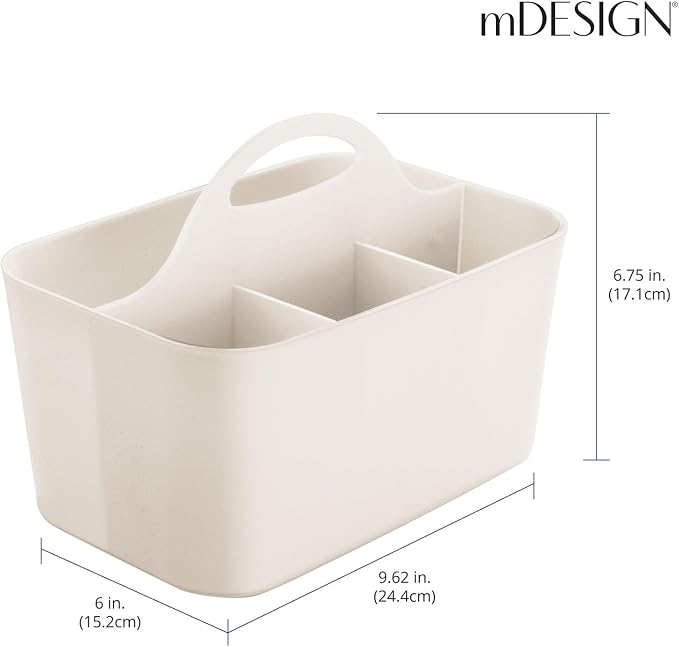 mDesign Small Plastic Shower/Bath Storage Organizer Caddy Tote with Handle for Dorm, Shelf, Cabinet - Hold Soap, Shampoo, Conditioner, Combs, Brushes, Lumiere Collection, Cream/Beige (Pack of 2) - Image 2