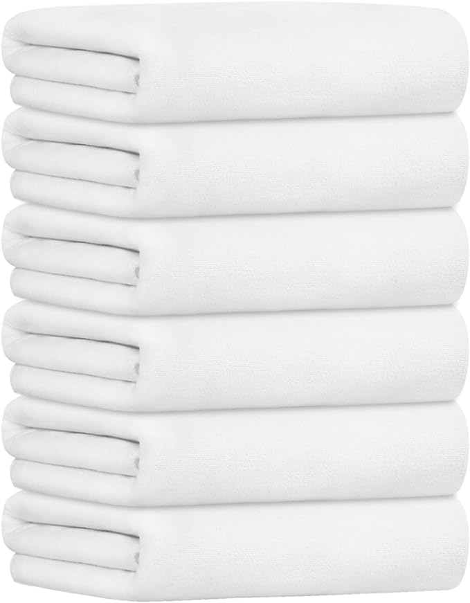 JML Bath Towels with Hanging Loop, White, 30" x 60", 6 Pack | Microfiber, Large,Soft, Absorbent, Quick-drying for Hair Wrap, Sauna, Dorm, Yoga by JML