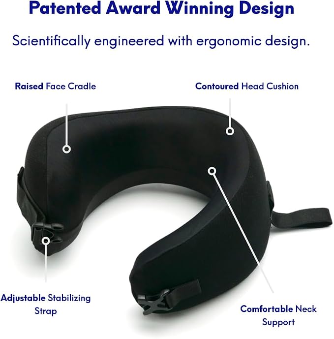 C CUSHION LAB Extra Support Travel Pillow, Award-Winning Patented Ergonomic Design for Chin & Neck Support Memory Foam Neck Pillow, Compact Airplane Pillow for Traveling, Flight, Car (Black, Medium) - Image 3