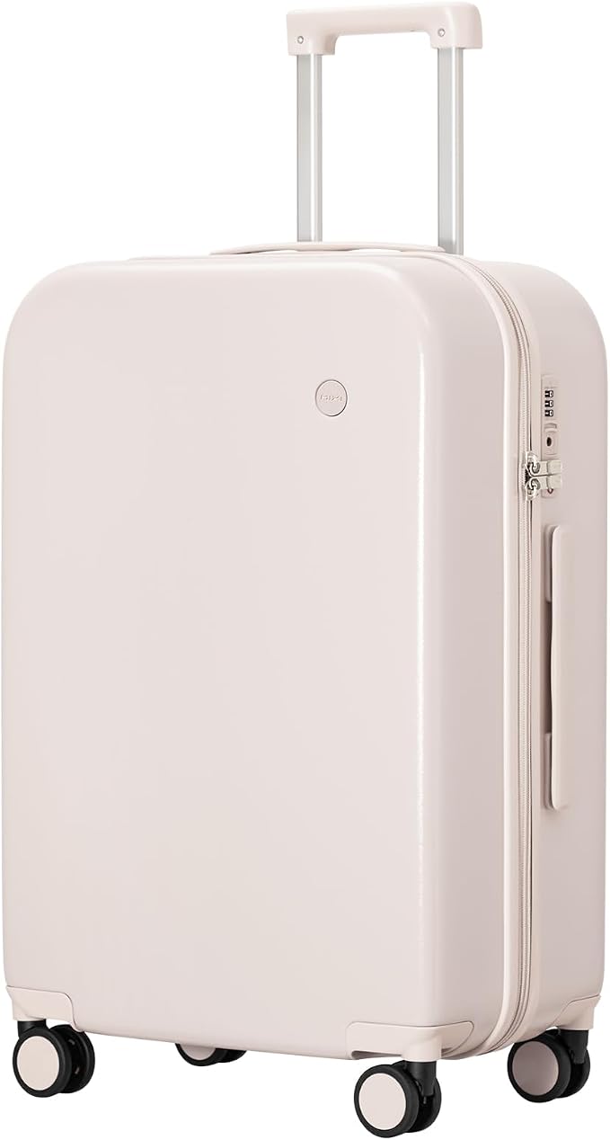 mixi Luggage Suitcase with Spinner Wheels, Hardside Rolling Suitcase PC with Cover & TSA Lock Lightweight Travel Case 24in Checked in, Off White（Slight Pink） by MIXI