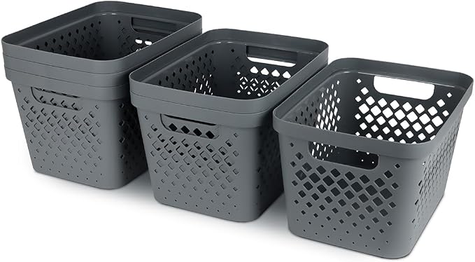 Glad Plastic Storage Basket Set, Value Pack of 6 | Open Storage Bins for Shelves, Bathroom, Pantry, Closet | Nesting Organizer Boxes with Handles, 4 Gallon, Grey - Image 6