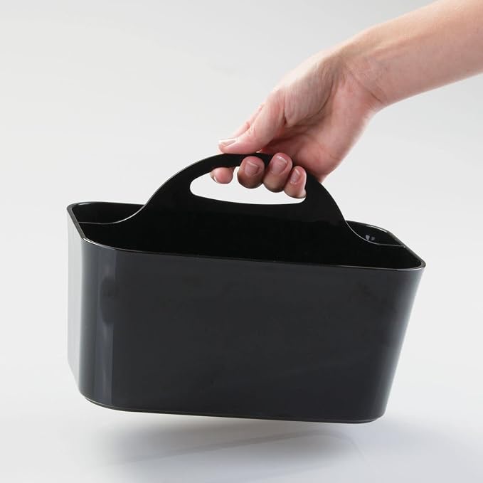 mDesign Small Plastic Shower/Bath Storage Organizer Caddy Tote with Handle for Dorm, Shelf, Cabinet - Hold Soap, Shampoo, Conditioner, Combs, Brushes, Lumiere Collection, Black - Image 6