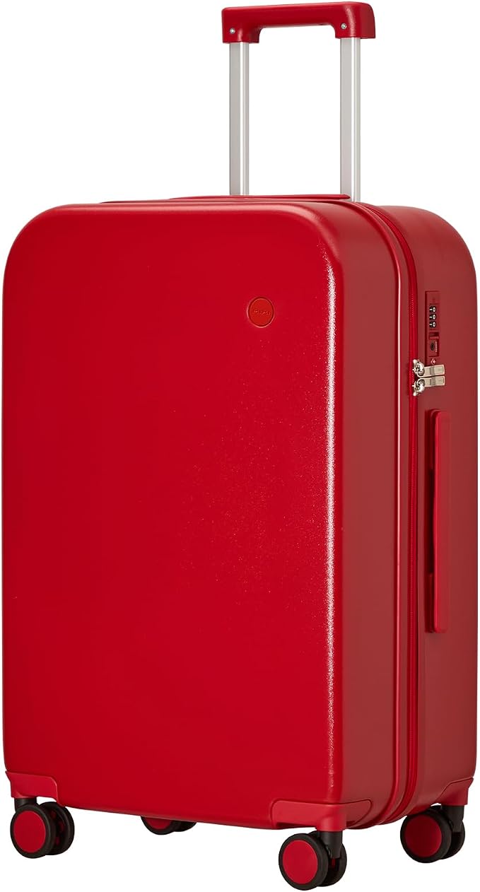 mixi Luggage Suitcase with Spinner Wheels, Hardside Rolling Suitcase PC with Cover & TSA Lock Lightweight Travel Case 24in Checked in, Red by MIXI