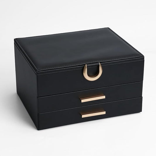 Large Jewelry Organizer Box with Mirror - Features Ring Rolls, Necklace Hooks, Earring Slots, Plush Interior for Luxury Protection Black by V-LafuyJewelryBox