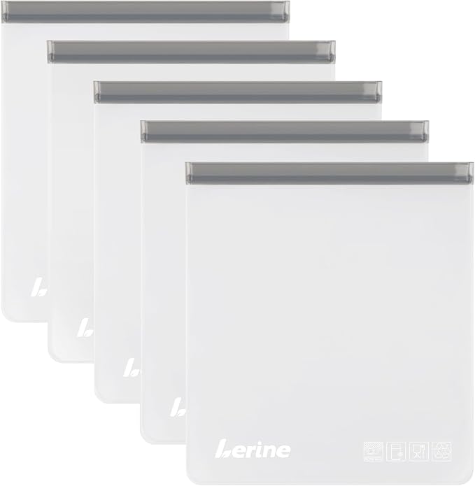 Lerine Reusable 2 Gallon Freezer Bags Dishwasher Safe 13"x15.6", Leakproof BPA Free Reusable Freezer Bags 2 Gallon, Food Storage Bags for Marinate Meats, Vegetables, Home Organization(Gray,2Gallon) by Lerine