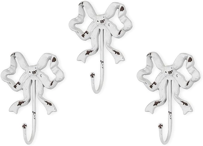 Cast Iron Shabby Chic Wall Mounted Bow Hook,Decorative Coat Hook for Scarf, Bag, Towel, Hat etc for Living Room Kitchen Bathroom Office Pack of 3 (Pack of 3(White)) by BOOMLATU-BuildingYourHome