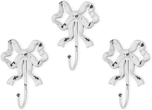 Cast Iron Shabby Chic Wall Mounted Bow Hook,Decorative Coat Hook for Scarf, Bag, Towel, Hat etc for Living Room Kitchen Bathroom Office Pack of 3 (Pack of 3(White)) by BOOMLATU-BuildingYourHome