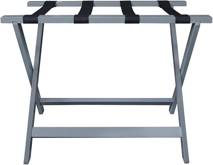Casual Home Extra Wide Foldable Solid Wood Fully-Assembled Luggage Rack Slate Gray - Image 4