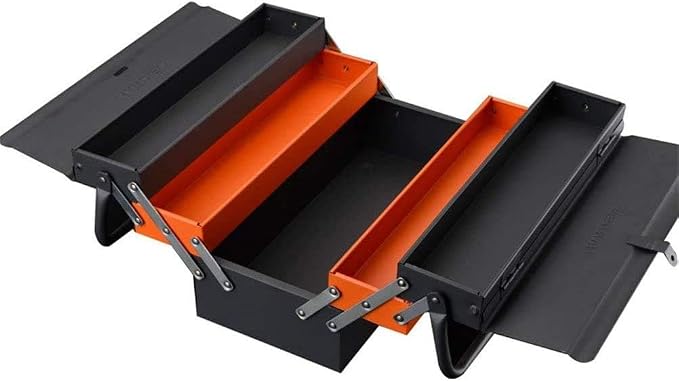Edward Tools Portable Metal Tool Box with 3 Level Fold Out Organizer Storage - Heavy duty metal frame with smooth metal cantilever latchets - Rust/Scratch Resistant Finish - Hand Carry - Image 3