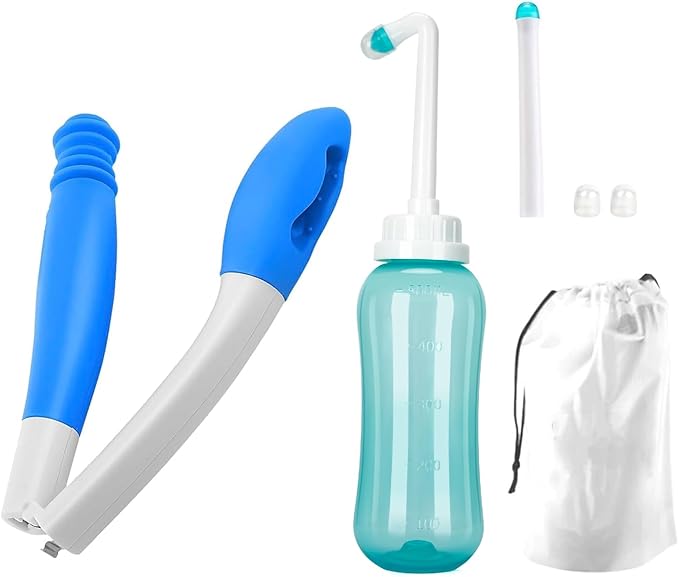 Foldable Toilet Aids Kit with Collapsible Butt Wiper & 500ml Dual-Nozzle Peri Bottle, Personal Hygiene Solution for Post-Surgery, Elderly Care, Overweight Users, Limited Mobility and Travel