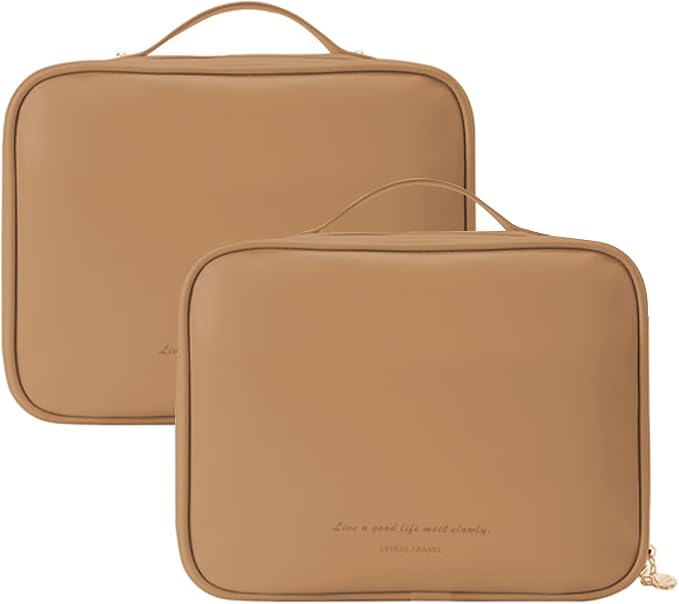 Multi-Compartment Toiletry Cosmetics Bag, Portable & Large Capacity Makeup Bag with Compartments, multi compartment toiletry Bag for Travel (Brown*2) by Nimedala