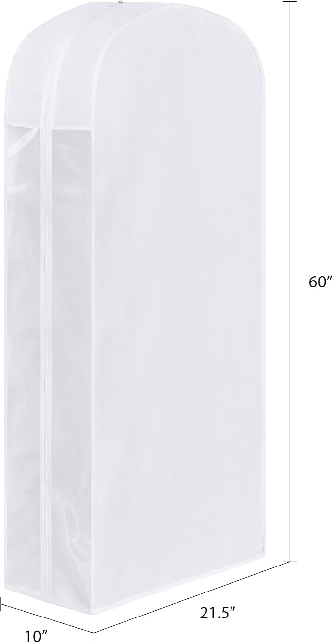 60" Premium Cotton Garment Bag for Hanging Clothes and Storage, Breathable Dress Bags for Gowns with Extra Large 10" Gusseted & Clear Window, Dust Cover with Zipper for Long Dresses, 3 Pack - Image 2