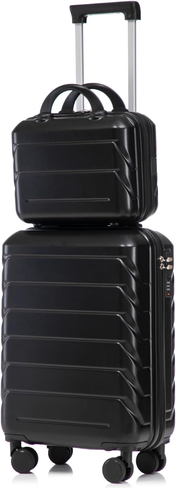 2-Piece ABS Hard Shell Lightweight Carry-On Luggage Set (14" & 20"), 360-Degree Spinner Wheels, Adjustable Telescopic Handle and Combination Lock for Travel, Black by LUCCALILY