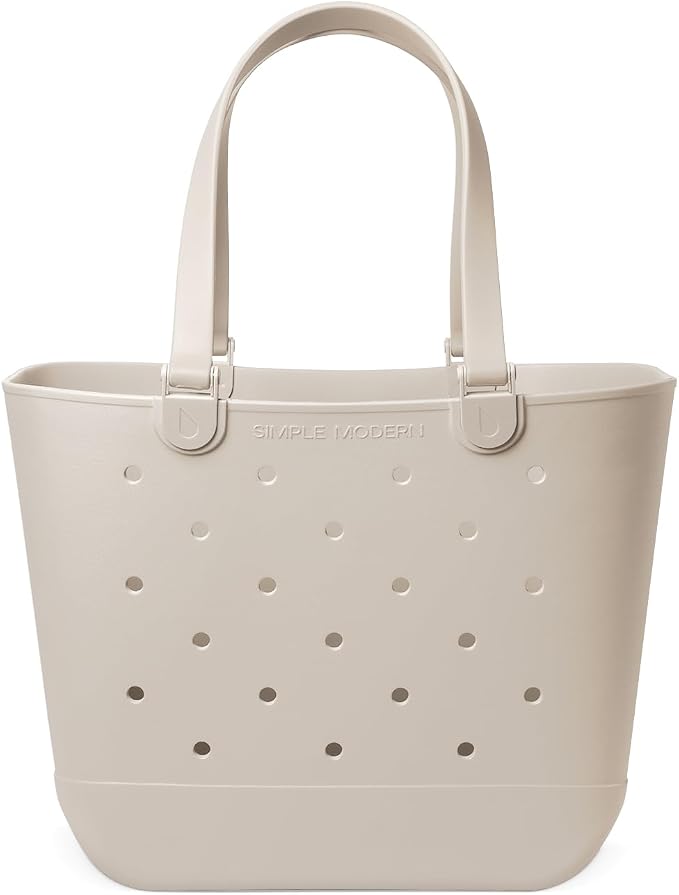 Simple Modern Extra-Large Beach Bag | Waterproof Getaway Rubber Tote with Zipper Pocket for Travel, Pool, Boat, Groceries, Sports | Almond Birch by Unknown