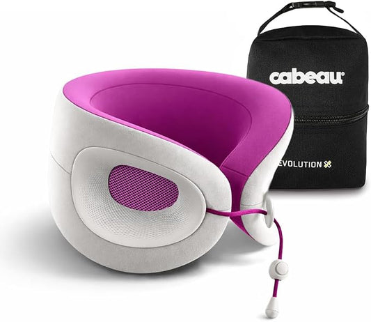 Cabeau Evolution X Deluxe - Best Travel Neck Pillow with Travel Bag (Light Gray/Purple) by Cabeau
