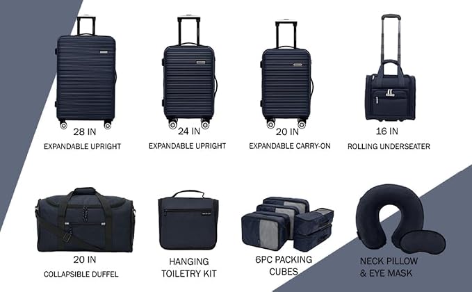 Travelers Club 14 Piece Riddock Luggage and Travel Accessories Set, Navy Blue - Image 2