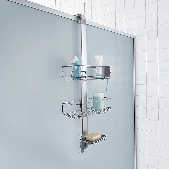 simplehuman Over Door Shower Caddy, No-Drill Auto-Tightening Hanger for Glass Shower Doors, Quick-Adjust Shelves, Quick-Dry Soap Dish, Bathroom Organizer, Rust-Proof Stainless Steel - Image 5