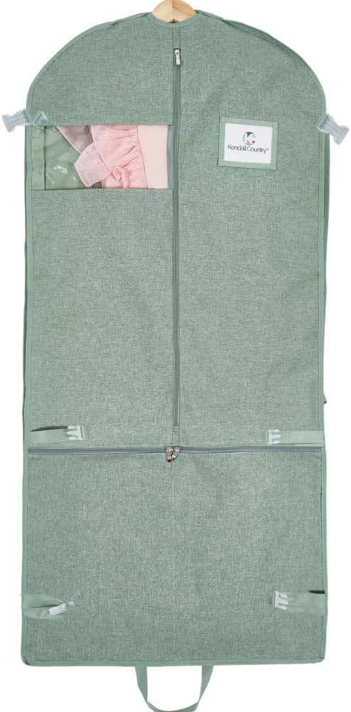 Waterproof Hanging Garment Bag 52 inch Deluxe Clothes Bag with Gusset, 4 Pockets & Side Zip for Dance Costumes, Sports, Skating, Theatre, Beauty Pageants & More by Kendall Country (Moss) by KendallCountry