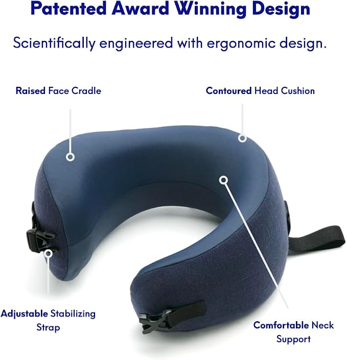 C CUSHION LAB Travel Pillow, Award-Winning Patented Ergonomic Design for Chin & Neck Support Memory Foam Neck Pillow, Compact Airplane Pillow for Traveling, Flight, Car (Navy, Medium) (Pack of 2) - Image 3