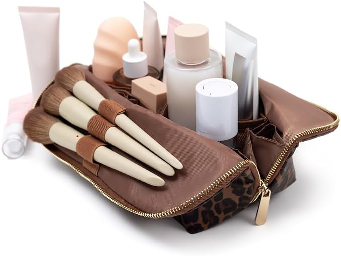 THE VERTI-Vertical Waterproof Makeup & Toiletry Bag | 23-Pocket Organizer with Upright, Fold-Down Design for Skincare, Toiletries & Essentials (Leopard, Large) - Image 3