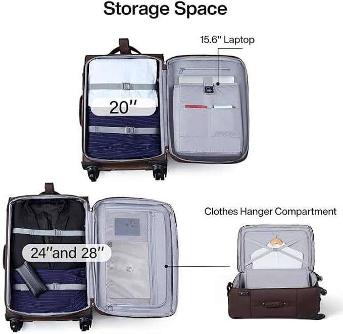Hanke 3 Piece luggage Sets Softside Expandable luggage with Spinner Wheels TSA Lock,Travel Lightweight Luggage Sets,Coffee - Image 7