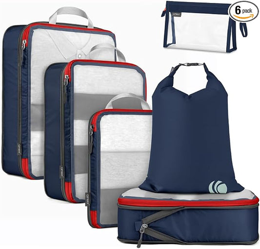 Cipway Compression Packing Cubes, See Through Mesh Luggage Organizer Bags, Travel Essentials for Carry on Suitcase with Laundry Bag and Clear Toiletries Bag（6 Pcs,Blue） by Cipway
