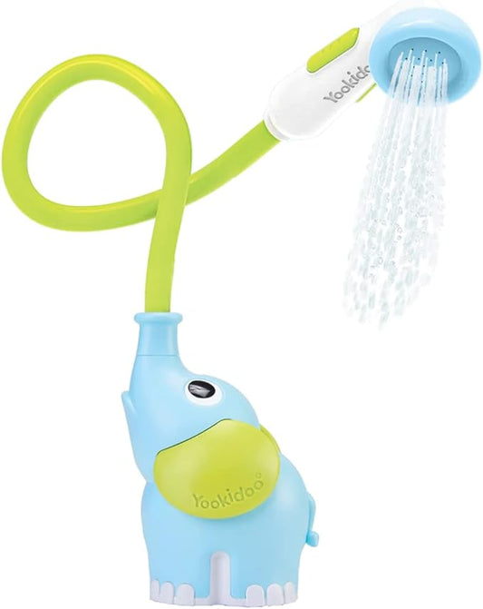 Yookidoo Baby Bath Shower Head - Elephant Water Pump with Trunk Spout Rinser - Control Water Flow from 2 Elephant Trunk Knobs for Maximum Fun in Tub or Sink for Newborn Babies (Blue)