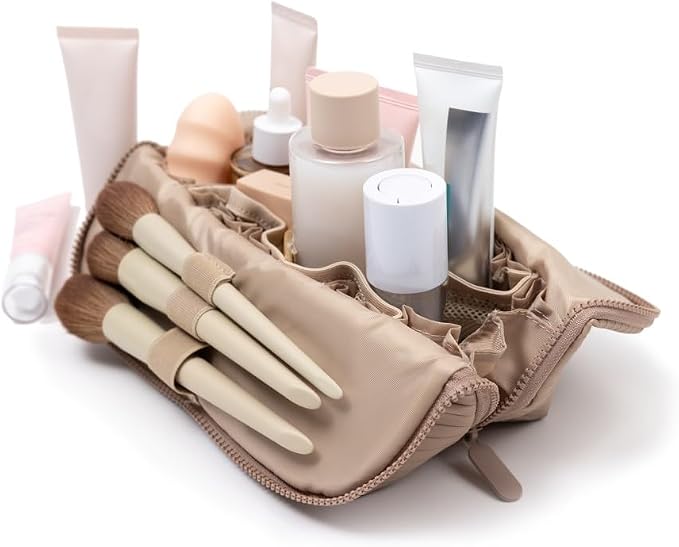 THE VERTI-Vertical Waterproof Makeup & Toiletry Bag | 23-Pocket Organizer with Upright, Fold-Down Design for Skincare, Toiletries & Essentials (Sandstone, Medium) - Image 2