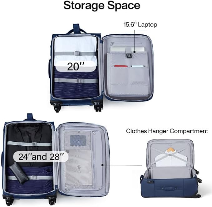 Hanke 28 Inch Softside Expandable Luggage with Spinner Wheels,Check Large Luggage Rolling Suitcase Travel Luggage with TSA Approved,Blue - Image 6