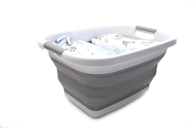 SAMMART Set of 2-25L (6.6 gallon) Collapsible Laundry Basket/Tub-Foldable Storage Container/Organizer-Portable Washing Bin - Space Saving Hamper, Water capacity: 20L (5.28 gallon) (2, Grey) - Image 5