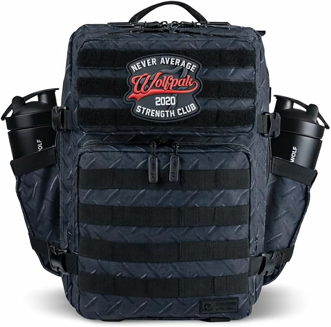 WOLFpak 35L Athletic Gym Backpack (Strength Club) Durable 1000D Waterproof Oxford Material with MOLLE Webbing, Laptop Pocket & Dual Cup Holders, Durable Fitness/Travel/Military Daypack by WOLFpak