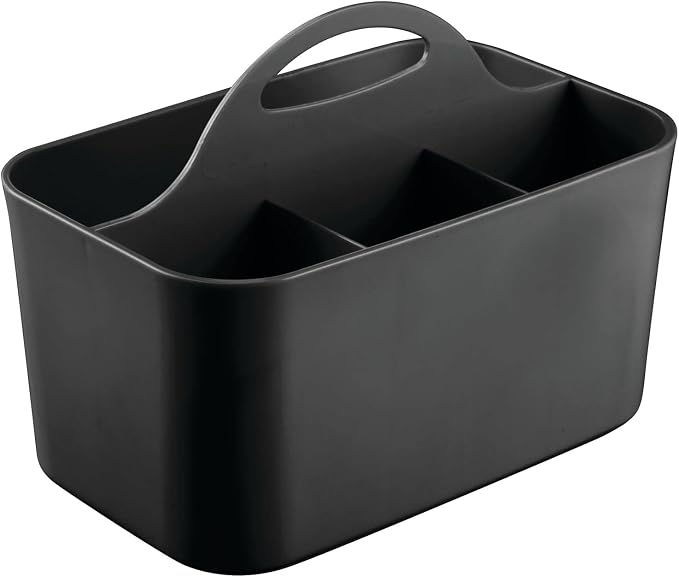mDesign Small Plastic Shower/Bath Storage Organizer Caddy Tote with Handle for Dorm, Shelf, Cabinet - Hold Soap, Shampoo, Conditioner, Combs, Brushes, Lumiere Collection, Black - Image 9