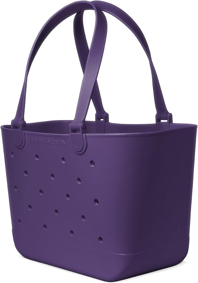 Simple Modern Large Beach Bag | Waterproof Getaway Rubber Tote with Zipper Pocket for Travel, Pool, Boat, Groceries, Sports | English Violet - Image 4