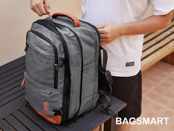 BAGSMART 37L Expandable Travel Backpack Compression Carry On Daypack | Black and White weekender bag fits 17" laptop. Water resistant luggage with packing cubes and shoe pouch. - Image 7