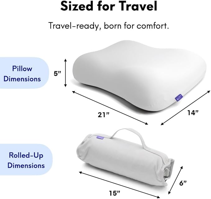 Cushion Lab Travel Deep Sleep Pillow – Compact Memory Foam Neck Pillow for Sleeping, Portable Pillow for Hotels, Camping, Side & Back Sleepers, On-the-Go – Calm Grey - Image 6