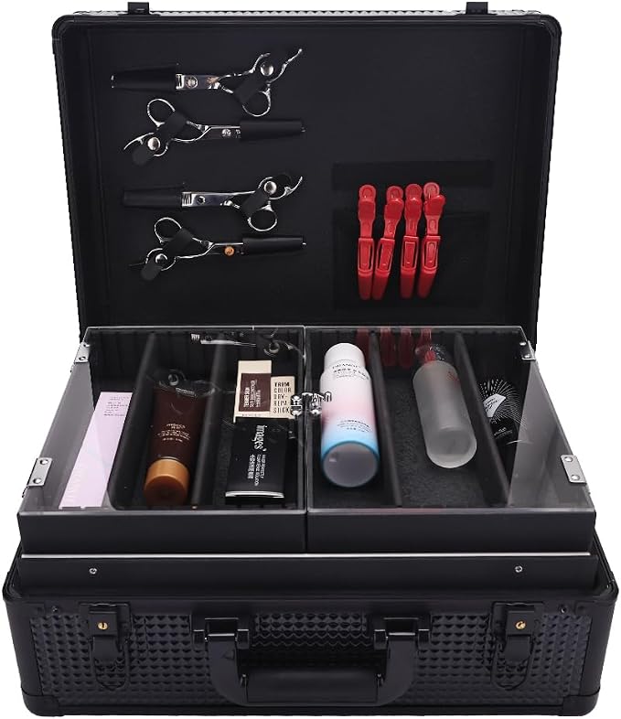 Makuep Train Case,Extra Large See-Through 6 Trays Makeup Box Travel Case Professional Cosmetic Storage for Makeup Artist, Nail Tech, Hairstylists Salon Barber Case by ZIBARBER