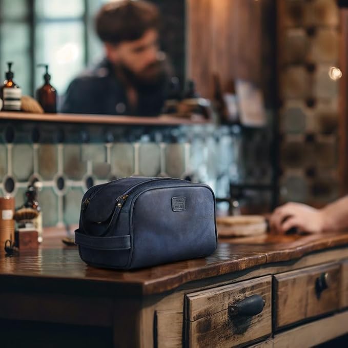 LEATHER VILLAGE Genuine Leather Toiletry Travel Bag With Waterproof Lining - Blue | King-Size Handcrafted Vintage Dopp Kit Bag, Shaving & Bathroom Organizer, Gift for Men & Women - Image 7