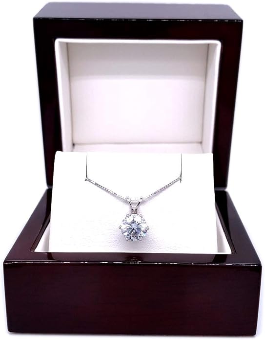 1/2 to 3 1/2 Carat Round Moissanite Solitaire Pendant Necklace in 14k Gold (H-I, cttw) 4-Prong 16 to 18 Inch Adjustable Chain Spring Ring by Diamond Wish