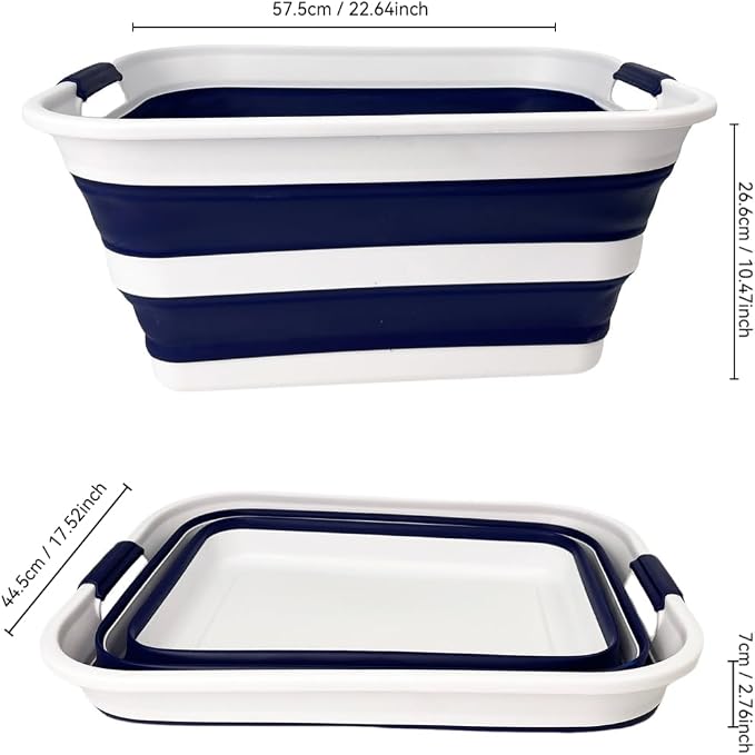 SAMMART Collapsible Plastic Laundry Basket with Handle/Foldable Pop Up Storage Hamper/Portable Laundry Organizer-Space Saving Washing Tub/Household Storage (White/Starry Blue, 42L (Set of 2)) - Image 9