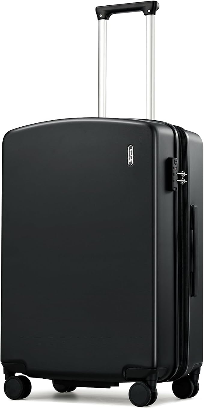 Hanke 24 Inch Expandable Hard Sided Luggage with Spinner Wheels, Checked Luggage for Travel, Hard Shell Suitcases With Wheels Durable Medium Suitcase for Woman Men with Tsa Lock(Jet Black) by Hanke