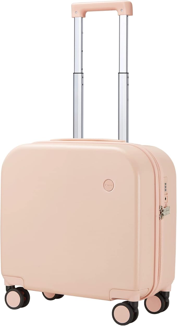 mixi Carry on Luggage, Suitcase with Spinner Wheels 16in Luggage Hardshell Lightweight Rolling Suitcases PC with Cover & TSA Lock, Pink by MIXI