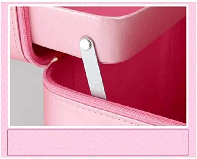 Pu Leather Makeup Storage Box With Mirror | 4 Layer Travel Vanity Bag | Multi Compartment Cosmetic Bag Display Organizer For Lipstick Nailpolish | Make-Up Brushes Holder(Pink) 18 Cms - Image 7
