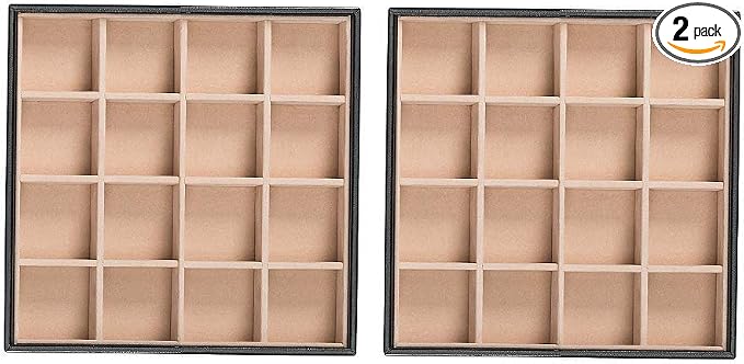 Glenor Co Earring Organizer Tray - Set of 2 - Stackable 32 Slots Jewelry Storage Trays - Display on Dresser or Drawer - Compatible with Other Trays - Black by GlenorCo