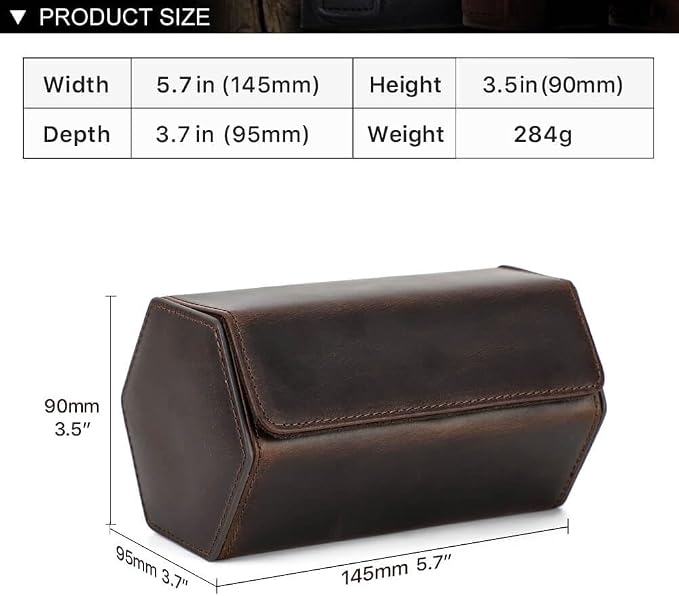 Hiram Genuine Leather Hexagon Watch Roll Travel Case, Leather 2-Watches Roll Case with Removable Pillow Cushion for Treasured Watches and Bracelets - Image 3