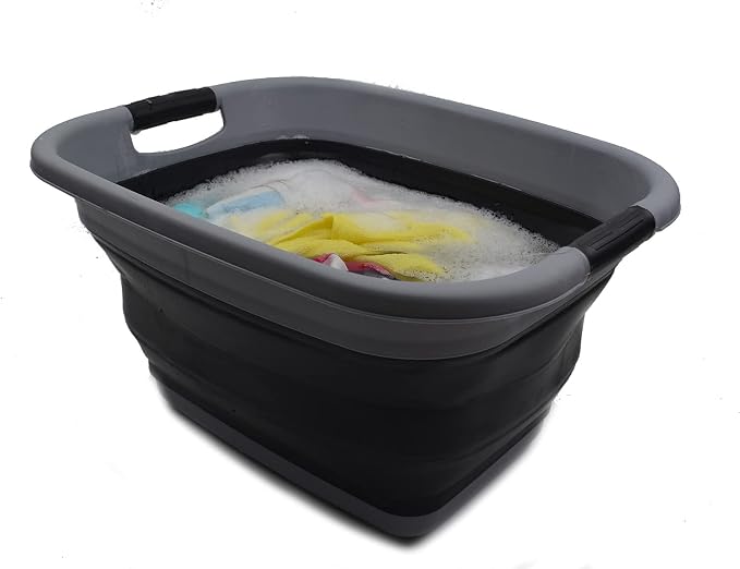 SAMMART 25L Set of 2 (6.6 gallon) Collapsible Laundry Basket/Tub - Foldable Storage Container/Organizer - Portable Washing Bin, Water capacity: 19L (5 gallon) (2, Dark Grey/Black) - Image 7