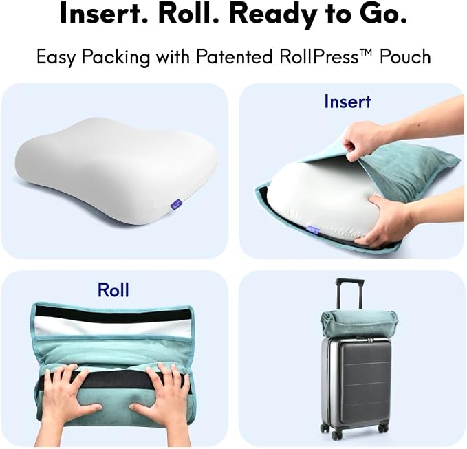 Cushion Lab Travel Deep Sleep Pillow – Compact Memory Foam Neck Pillow for Sleeping, Portable Pillow for Hotels, Camping, Side & Back Sleepers, On-the-Go – Wellness Green - Image 5