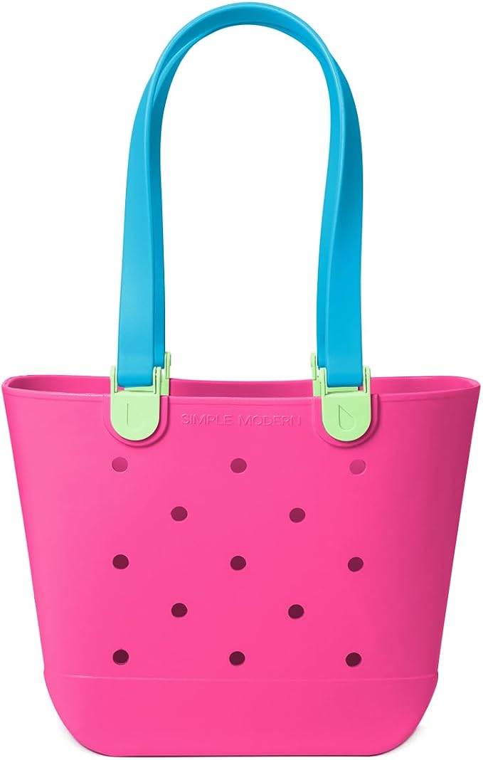 Simple Modern Medium Beach Bag | Waterproof Getaway Rubber Tote with Zipper Pocket for Travel, Pool, Boat, Groceries, Sports | 80s Mix by Unknown