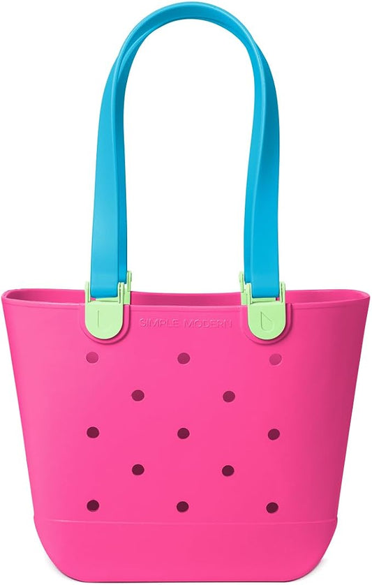 Simple Modern Medium Beach Bag | Waterproof Getaway Rubber Tote with Zipper Pocket for Travel, Pool, Boat, Groceries, Sports | 80s Mix by Unknown