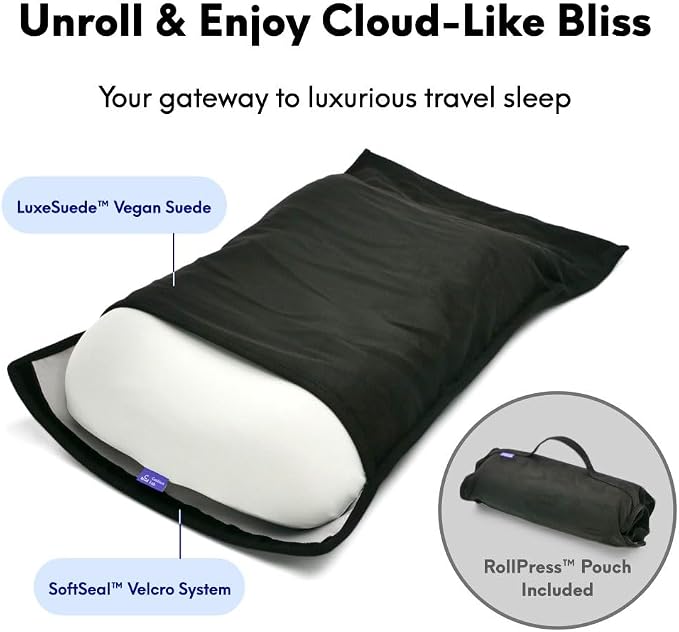 Cushion Lab Travel Deep Sleep Pillow – Compact Memory Foam Neck Pillow for Sleeping, Portable Pillow for Hotels, Camping, Side & Back Sleepers, On-the-Go – Black - Image 4